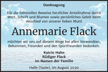 Traueranzeige von Annemarie Flack von Mitteldeutsche Zeitung Halle/Saalkreis