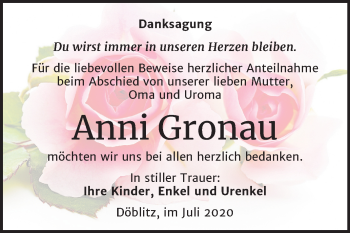 Traueranzeige von Anni Gronau von Mitteldeutsche Zeitung Halle/Saalkreis
