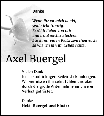 Traueranzeige von Axel Buergel von Super Sonntag Wittenberg