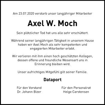 Traueranzeige von Axel W. Moch von Mitteldeutsche Zeitung Quedlinburg
