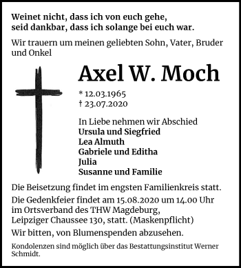 Traueranzeige von Axel W. Moch von Mitteldeutsche Zeitung Quedlinburg