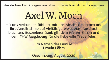 Traueranzeige von Axel W. Moch von Mitteldeutsche Zeitung Quedlinburg