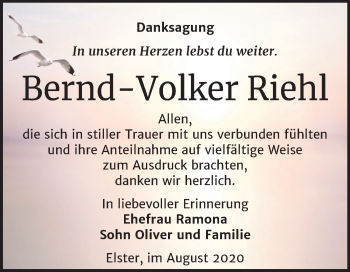 Traueranzeige von Bernd-Volker Riehl von Super Sonntag Wittenberg