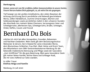 Traueranzeige von Bernhard Du Bois von Super Sonntag Bernburg