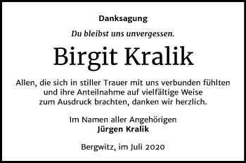 Traueranzeige von Birgit Kralik von Super Sonntag Wittenberg