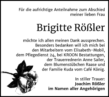 Traueranzeige von Brigitte Rößler von Mitteldeutsche Zeitung Halle/Saalkreis
