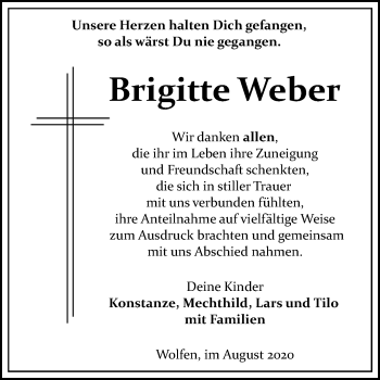 Traueranzeige von Brigitte Weber von Mitteldeutsche Zeitung Bitterfeld