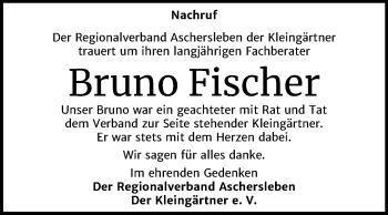 Traueranzeige von Bruno Fischer von Super Sonntag Aschersleben