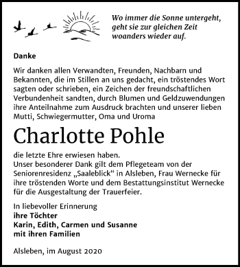 Traueranzeige von Charlotte Pohle von Wochenspiegel Bernburg