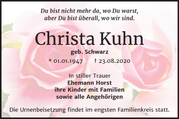 Traueranzeige von Christa Kuhn von Mitteldeutsche Zeitung Bernburg