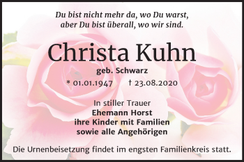 Traueranzeige von Christa Kuhn von Super Sonntag Bernburg