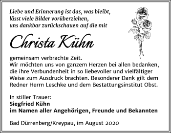 Traueranzeige von Christa Kühn von Super Sonntag Merseburg/Querfurt