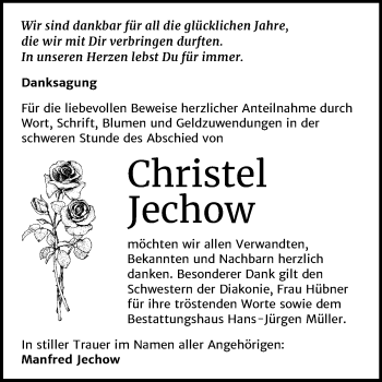 Traueranzeige von Christel Jechow von Super Sonntag Aschersleben