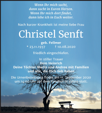 Traueranzeige von Christel Senft von Super Sonntag Wittenberg