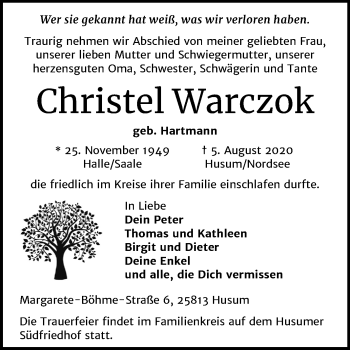 Traueranzeige von Christel Warczok von Mitteldeutsche Zeitung Halle/Saalkreis