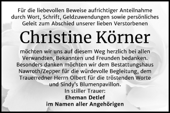 Traueranzeige von Christine Körner von Wochenspiegel Bitterfeld