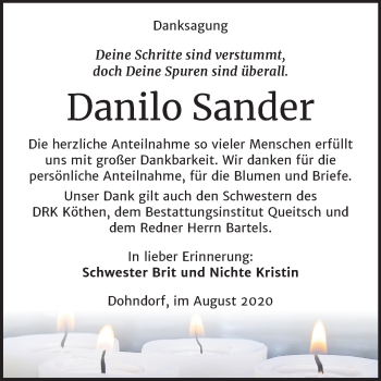 Traueranzeige von Danilo Sander von Super Sonntag Köthen