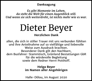 Traueranzeige von Dieter Beyer von Mitteldeutsche Zeitung Halle/Saalkreis