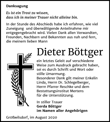 Traueranzeige von Dieter Böttger von Wochenspiegel Naumburg/Nebra