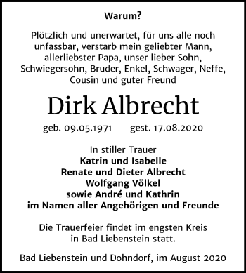 Traueranzeige von Dirk Albrecht von Super Sonntag Köthen