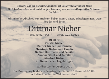 Traueranzeige von Dittmar Nieber von Mitteldeutsche Zeitung Sangerhausen