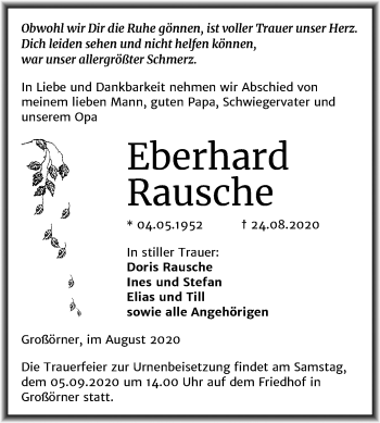 Traueranzeige von Eberhard Rausche von Super Sonntag Mansfelder Land