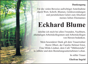 Traueranzeige von Eckhard Blume von Mitteldeutsche Zeitung Bitterfeld