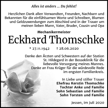 Traueranzeige von Eckhard Thomschke von Super Sonntag Wittenberg