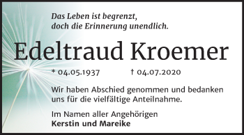 Traueranzeige von Edeltraud Kroemer von Super Sonntag Wittenberg