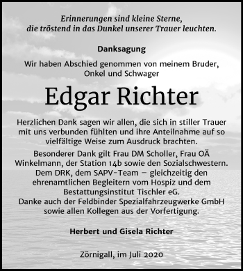 Traueranzeige von Edgar Richter von Super Sonntag Wittenberg