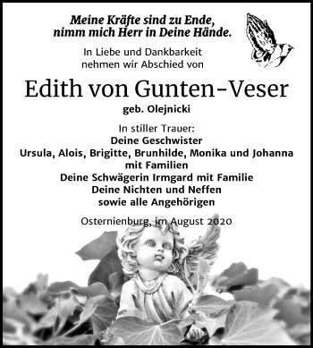 Traueranzeige von Edith von Gunten-Veser von Mitteldeutsche Zeitung Köthen
