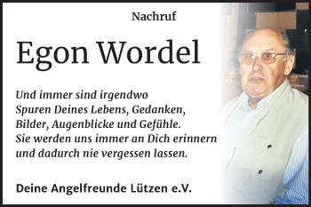Traueranzeige von Egon Wordel von Mitteldeutsche Zeitung Weißenfels