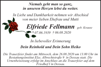 Traueranzeige von Elfriede Fellmann von Mitteldeutsche Zeitung Dessau-Roßlau