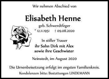 Traueranzeige von Elisabeth Henne von Super Sonntag Quedlinburg