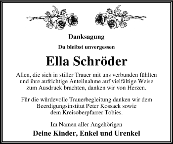 Traueranzeige von Ella Schröder von Super Sonntag Dessau-Roßlau