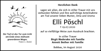Traueranzeige von Elli Pöschl von Mitteldeutsche Zeitung Bitterfeld