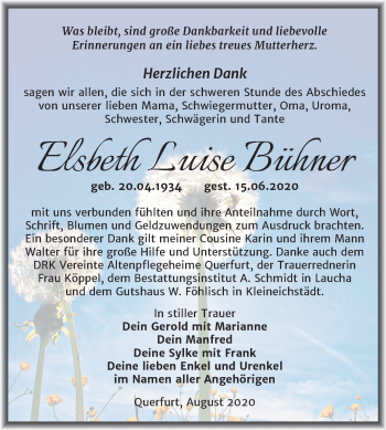 Traueranzeige von Elsbeth Luise Bühner von Super Sonntag Merseburg/Querfurt