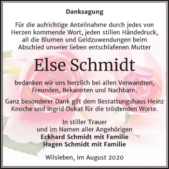 Traueranzeige von Else Schmidt von Super Sonntag Aschersleben