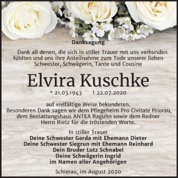 Traueranzeige von Elvira Kuschke von Mitteldeutsche Zeitung Bitterfeld