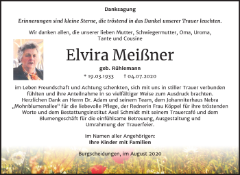 Traueranzeige von Elvira Meißner von Wochenspiegel Naumburg/Nebra