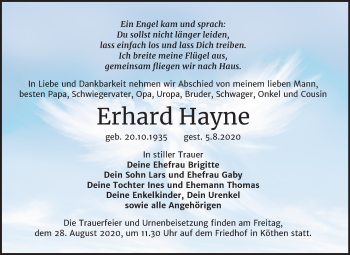 Traueranzeige von Erhard Hayne von Mitteldeutsche Zeitung Köthen