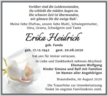 Traueranzeige von Erika Heidrich von Mitteldeutsche Zeitung Merseburg/Querfurt