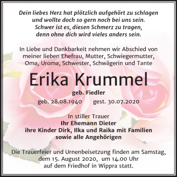 Traueranzeige von Erika Krummel von Mitteldeutsche Zeitung Sangerhausen