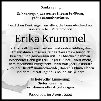 Traueranzeige von Erika Krummel von Wochenspiegel Sangerhausen
