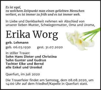 Traueranzeige von Erika Worg von Mitteldeutsche Zeitung Merseburg/Querfurt