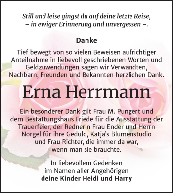 Traueranzeige von Erna Herrmann von Mitteldeutsche Zeitung Wittenberg