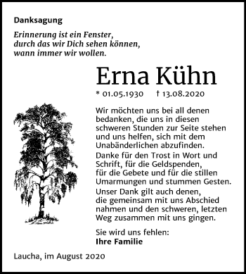 Traueranzeige von Erna Kühn von Mitteldeutsche Zeitung Naumburg/Nebra