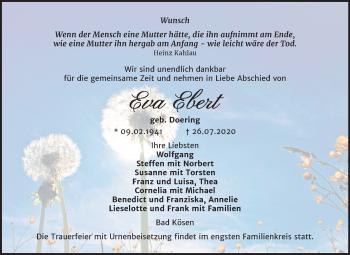 Traueranzeige von Eva Ebert von Mitteldeutsche Zeitung Naumburg/Nebra