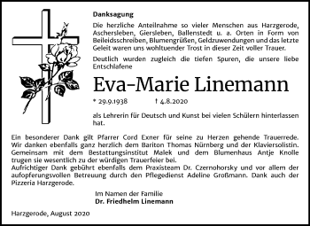 Traueranzeige von Eva-Marie Linemann von Mitteldeutsche Zeitung Aschersleben / Quedlinburg