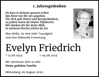 Traueranzeige von Evelyn Friedrich von Super Sonntag Wittenberg